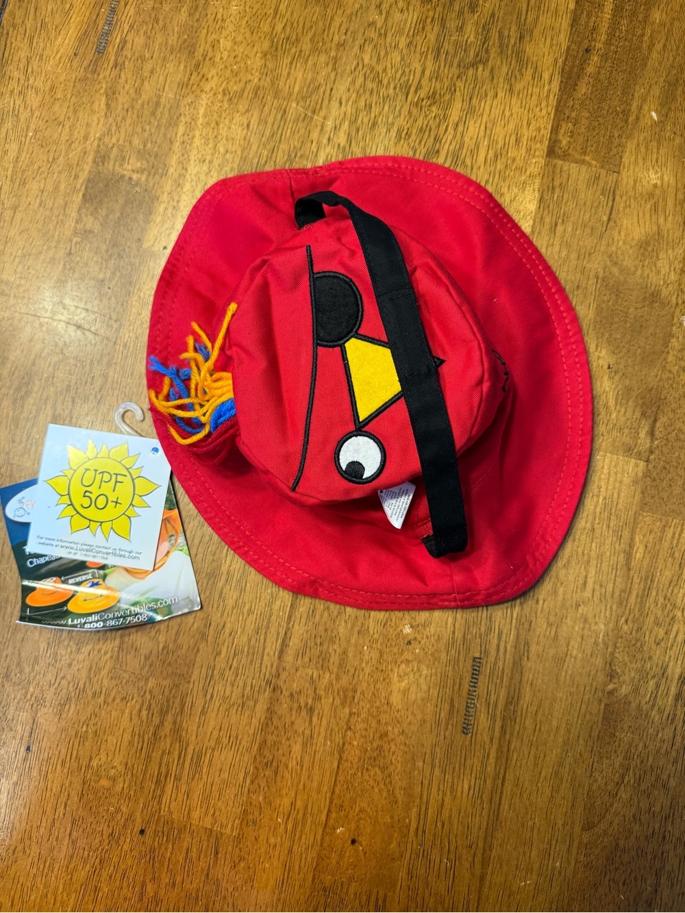 Kids Red Bucket Hat with Bird Face Design - UPF 50+